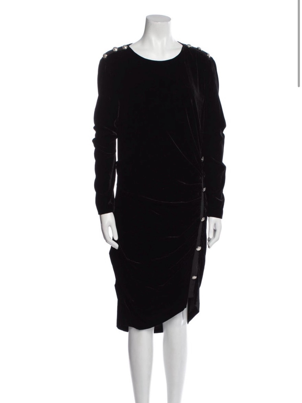 Veronica Beard Black Velvet Long-Sleeve Button-Accent Dress